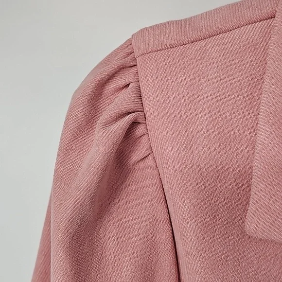 Elegant Salmon Pink Corduroy Double Breast Puff Sleeved Mermaid‎ Hem Dress - Picture 9 of 14